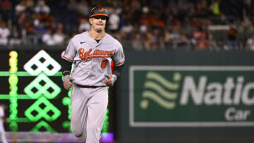 Sep 13, 2022; Washington, District of Columbia, USA; Baltimore Orioles first baseman Ryan Mountcastle (6) rounds the bases after hitting a solo home run against the Washington Nationals during the fifth inning at Nationals Park. Mandatory Credit: Brad Mills-USA TODAY Sports