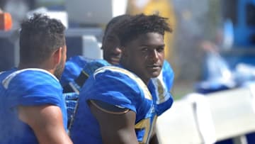 September 5, 2015; Pasadena, CA, USA; UCLA Bruins linebacker Myles Jack (30) watches game action against the Virginia Cavaliers during the second half at the Rose Bowl. Mandatory Credit: Gary A. Vasquez-USA TODAY Sports