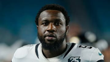 MIAMI, FLORIDA - AUGUST 22: Yannick Ngakoue #91 of the Jacksonville Jaguars looks on against the Miami Dolphins during the preseason game at Hard Rock Stadium on August 22, 2019 in Miami, Florida. (Photo by Michael Reaves/Getty Images)