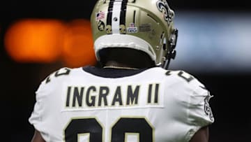 NEW ORLEANS, LA - OCTOBER 08: Mark Ingram #22 of the New Orleans Saints prepares to play the Washington Redskins at Mercedes-Benz Superdome on October 8, 2018 in New Orleans, Louisiana. (Photo by Chris Graythen/Getty Images)