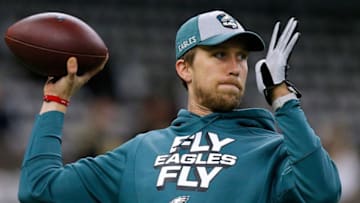 NEW ORLEANS, LOUISIANA - JANUARY 13: Nick Foles #9 of the Philadelphia Eagles warms up before the NFC Divisional Playoff against the New Orleans Saints at the Mercedes Benz Superdome on January 13, 2019 in New Orleans, Louisiana. (Photo by Jonathan Bachman/Getty Images)