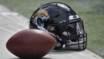 Detail photo of a Jacksonville Jaguars helmet (Photo by Grant Halverson/Getty Images)