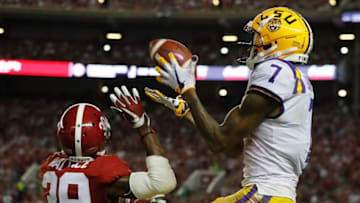 TUSCALOOSA, AL - NOVEMBER 04: D.J. Chark #7 of the LSU Tigers pulls in this reception against Levi Wallace #39 of the Alabama Crimson Tide at Bryant-Denny Stadium on November 4, 2017 in Tuscaloosa, Alabama. (Photo by Kevin C. Cox/Getty Images)