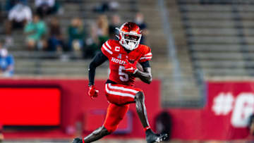 Oct 8, 2020; Houston, Texas, USA; Houston Cougars wide receiver Marquez Stevenson (5) during the fourth quarter against Tulane at TDECU Stadium. Mandatory Credit: Maria Lysaker-USA TODAY Sports