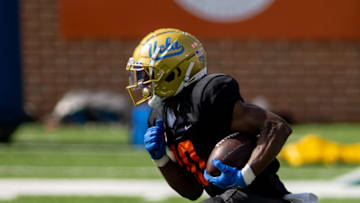 Jan 27, 2021; National wide receiver Demetric Felton of UCLA (10) runs the ball during National practice at Hancock Whitney Stadium in Mobile, Alabama, USA; Mandatory Credit: Vasha Hunt-USA TODAY Sports