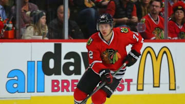 Jan 6, 2016; Chicago, IL, USA; Chicago Blackhawks left wing Artemi Panarin (72) with the puck during the first period against the Pittsburgh Penguins at the United Center. Mandatory Credit: Dennis Wierzbicki-USA TODAY Sports