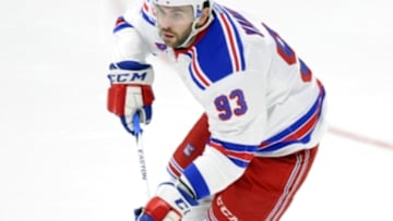 Dec 28, 2015; Nashville, TN, USA; New York Rangers defenseman Keith Yandle (93) skates with the puck during the first period against the Nashville Predators at Bridgestone Arena. Mandatory Credit: Christopher Hanewinckel-USA TODAY Sports