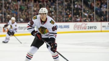 Oct 30, 2015; Saint Paul, MN, USA; Chicago Blackhawks forward Teuvo Teravainen (86) against the Minnesota Wild at Xcel Energy Center. The Wild defeated the Blackhawks 5-4. Mandatory Credit: Brace Hemmelgarn-USA TODAY Sports