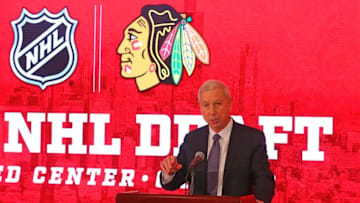 Feb 11, 2016; Chicago, IL, USA; Chicago Blackhawks president John McDonough during a press conference to announce that Chicago will host the 2017 NHL Draft at United Center. Mandatory Credit: Dennis Wierzbicki-USA TODAY Sports