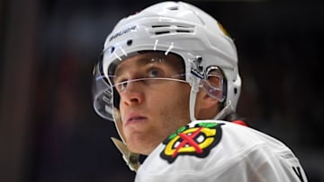Oct 14, 2016; Nashville, TN, USA; Chicago Blackhawks right winger Patrick Kane (88) in the second period against the Nashville Predators at Bridgestone Arena. Mandatory Credit: Christopher Hanewinckel-USA TODAY Sports