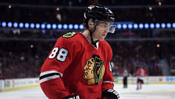 Dec 20, 2016; Chicago, IL, USA; Chicago Blackhawks right wing Patrick Kane (88) reacts after a play against the Ottawa Senators during the first period at the United Center. Mandatory Credit: Mike DiNovo-USA TODAY Sports
