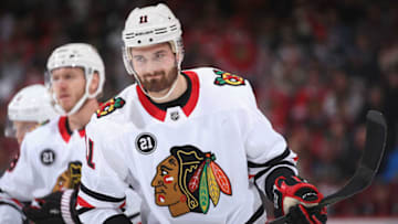GLENDALE, ARIZONA - MARCH 26: Brendan Perlini #11 of the Chicago Blackhawks during the first period of the NHL game against the Arizona Coyotes at Gila River Arena on March 26, 2019 in Glendale, Arizona. (Photo by Christian Petersen/Getty Images)