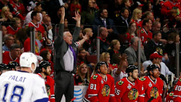 CHICAGO, IL - JUNE 08: Head coach Joel Quenneville of the Chicago Blackhawks reacts from the bench against the Tampa Bay Lightning during Game Three of the 2015 NHL Stanley Cup Final at the United Center on June 8, 2015 in Chicago, Illinois. (Photo by Bruce Bennett/Getty Images)