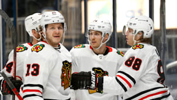 Patrick Kane #88, Mattias Janmark #13, Chicago Blackhawks (Photo by Kirk Irwin/Getty Images)