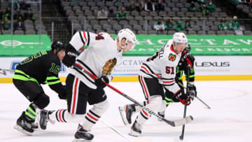 Chicago Blackhawks, David Kampf #63, Ian Mitchell #51 (Photo by Ronald Martinez/Getty Images)