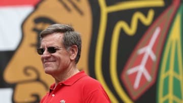 CHICAGO, IL - JUNE 18: Owner and Chairman Rocky Wirtz of the Chicago Blackhawks prepares to speak to the crowd during the Chicago Blackhawks Stanley Cup Championship Rally at Soldier Field on June 18, 2015 in Chicago, Illinois. (Photo by Jonathan Daniel/Getty Images