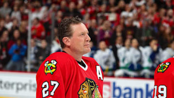 CHICAGO, IL - JANUARY 22: Former Chicago Blackhawks forward Jeremy Roenick is honored during the Blackhawks "One More Shift" campaign prior to the game against the Vancouver Canucks at the United Center on January 22, 2017 in Chicago, Illinois. (Photo by Chase Agnello-Dean/NHLI via Getty Images)