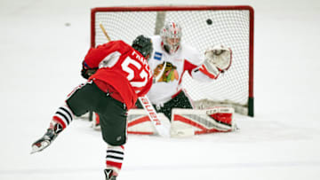 CHICAGO, IL - JULY 17: Chicago Blackhawks prospect Vincent Praplan (57) participates during the Chicago Blachawks Development Camp on July 17, 2017 at Johnny's IceHouse in Chicago, Illinois. (Photo by Robin Alam/Icon Sportswire via Getty Images)