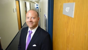 Chicago Blackhawks general manager Stan Bowman inside of the Keenan Knights Dorm while touring the Notre Dame campus on September 27, 2017, in South Bend, Ind. (Brian Jackson/Chicago Tribune/TNS via Getty Images)