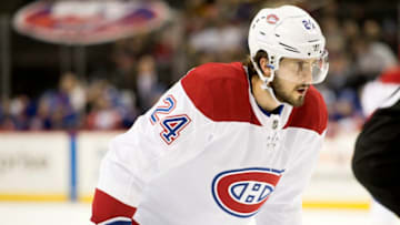 NEW YORK, NY - MARCH 02: Phillip Danault #24 of the Montreal Canadiens prepares for a face off during the second period against the New York Islanders at Barclays Center on March 2, 2018 in New York City. (Photo by Christopher Pasatieri/NHLI via Getty Images)