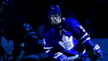 TORONTO, ON - APRIL 23: Auston Matthews #34 of the Toronto Maple Leafs skates during the introduction before playing the Boston Bruins in Game Six of the Eastern Conference First Round during the 2018 NHL Stanley Cup Playoffs at the Air Canada Centre on April 23, 2018 in Toronto, Ontario, Canada. (Photo by Kevin Sousa/NHLI via Getty Images)