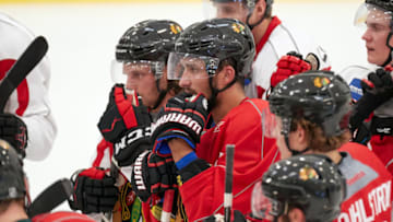 CHICAGO, IL - JULY 17: Chicago Blackhawks prospect Vincent Praplan (57) participates during the Chicago Blachawks Development Camp on July 17, 2017 at Johnny's IceHouse in Chicago, Illinois. (Photo by Robin Alam/Icon Sportswire via Getty Images)