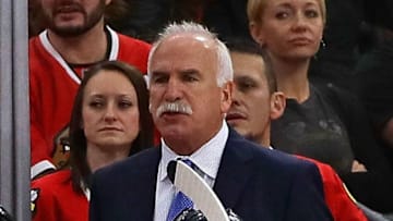 CHICAGO, IL - OCTOBER 27: Head coach Joel Quenneville of the Chicago Blackhawks gives instructions to his team against the Nashville Predators at the United Center on October 27, 2017 in Chicago, Illinois. The Predators defeated the Blackhawks 2-1. (Photo by Jonathan Daniel/Getty Images)