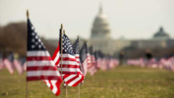American flags stand on the National Mall Thursday, March 27, 2014 in Washington D.C. The flags represent each of the 1,892 veterans and servicemembers who has died by suicide this year during the 'We've Got Your Back: Iraq and Afghanistan Veterans of America's Campaign to Combat Suicide. IAVA is calling for Congress to pass a bill that combats suicide. Photo Ken Cedeno (Photo by Ken Cedeno/Corbis via Getty Images)