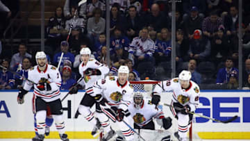 NEW YORK, NY - JANUARY 03: The Chicago Blackhawks skates against the New York Rangers at Madison Square Garden on January 3, 2018 in New York City. (Photo by Bruce Bennett/Getty Images)