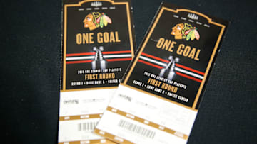 CHICAGO, IL - APRIL 19: A pair of tickets from Game Three of the Western Conference Quarterfinals between the Nashville Predators and the Chicago Blackhawks during the 2015 NHL Stanley Cup Playoffs at the United Center on April 19, 2015 in Chicago, Illinois. (Photo by Bill Smith/NHLI via Getty Images)