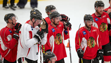 CHICAGO, IL - JULY 17: Chicago Blackhawks prospect Vincent Praplan (57) participates during the Chicago Blachawks Development Camp on July 17, 2017 at Johnny's IceHouse in Chicago, Illinois. (Photo by Robin Alam/Icon Sportswire via Getty Images)