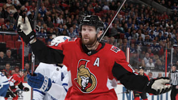 OTTAWA, ON - MARCH 30: Zack Smith #15 of the Ottawa Senators has his stick knocked out of his hands by John Tavares #91 of the Toronto Maple Leafs at Canadian Tire Centre on March 30, 2019 in Ottawa, Ontario, Canada. (Photo by Andre Ringuette/NHLI via Getty Images)
