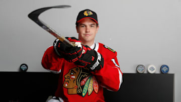 VANCOUVER, BRITISH COLUMBIA - JUNE 22: Michal Teply poses after being selected 105th overall by the Chicago Blackhawks during the 2019 NHL Draft at Rogers Arena on June 22, 2019 in Vancouver, Canada. (Photo by Kevin Light/Getty Images)