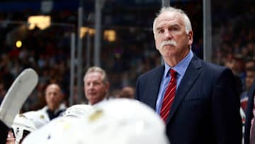 VANCOUVER, BC - OCTOBER 28: Head coach Joel Quenneville of the Florida Panthers looks on from the bench during their NHL game against the Vancouver Canucks at Rogers Arena October 28, 2019 in Vancouver, British Columbia, Canada. (Photo by Jeff Vinnick/NHLI via Getty Images)"n