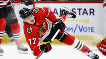 Kirby Dach #77, Chicago Blackhawks (Photo by Jonathan Daniel/Getty Images)