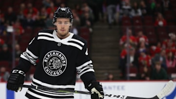 Lucas Carlsson, Chicago Blackhawks (Photo by Jonathan Daniel/Getty Images)