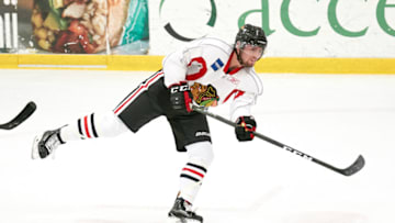 CHICAGO, IL - JULY 17: Chicago Blackhawks prospect Evan Barratt (56) participates during the Chicago Blachawks Development Camp on July 17, 2017 at Johnny's IceHouse in Chicago, Illinois. (Photo by Robin Alam/Icon Sportswire via Getty Images)