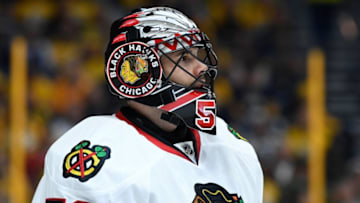 Corey Crawford #50, Chicago Blackhawks Mandatory Credit: Christopher Hanewinckel-USA TODAY Sports