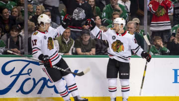 Dylan Strome #17, Alex DeBrincat #12, Chicago Blackhawks Mandatory Credit: Jerome Miron-USA TODAY Sports