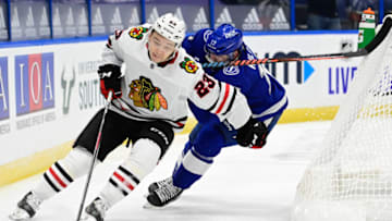Philipp Kurashev #23, Chicago Blackhawks Mandatory Credit: Douglas DeFelice-USA TODAY Sports