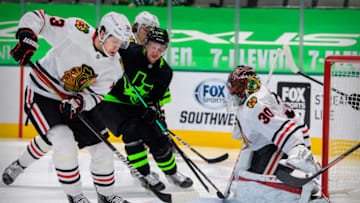 Mattias Janmark #13. Chicago Blackhawks, Malcolm Subban #30 Mandatory Credit: Jerome Miron-USA TODAY Sports