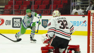 Kevin Lankinen #32, Chicago Blackhawks Mandatory Credit: James Guillory-USA TODAY Sports