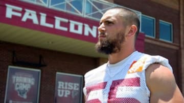 Jun 17, 2015; Atlanta, GA, USA; Atlanta Falcons inside linebacker Paul Worrilow (55) walks on the field during minicamp at Falcons Training Facility. Mandatory Credit: Brett Davis-USA TODAY Sports