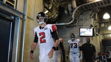 Dec 13, 2015; Charlotte, NC, USA; Atlanta Falcons quarterback Matt Ryan (2) takes to the field before the game against the Carolina Panthers at Bank of America Stadium. Mandatory Credit: Sam Sharpe-USA TODAY Sports