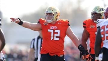 Jan 30, 2016; Mobile, AL, USA; North squad offensive guard Nick Martin of Notre Dame (72) in the second quarter of the Senior Bowl at Ladd-Peebles Stadium. Mandatory Credit: Chuck Cook-USA TODAY Sports