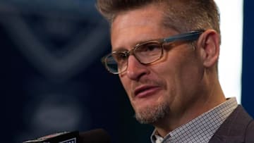 Feb 25, 2016; Indianapolis, IN, USA; Atlanta Falcons general manager Thomas Dimitroff speaks to the media during the 2016 NFL Scouting Combine at Lucas Oil Stadium. Mandatory Credit: Trevor Ruszkowski-USA TODAY Sports