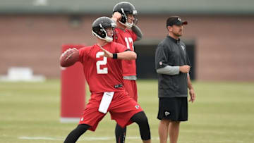 May 26, 2015; Atlanta, GA, USA; Atlanta Falcons quarterback Matt Ryan throws on the field during OTA at Falcons Training Facility. Mandatory Credit: Dale Zanine-USA TODAY Sports
