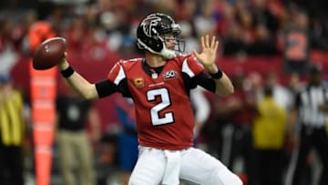 Jan 3, 2016; Atlanta, GA, USA; Atlanta Falcons quarterback Matt Ryan (2) passes the football against the New Orleans Saints during the second quarter at the Georgia Dome. Mandatory Credit: Dale Zanine-USA TODAY Sports