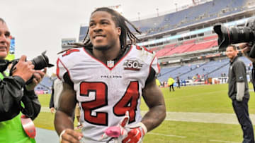 Oct 25, 2015; Nashville, TN, USA; Atlanta Falcons running back Devonta Freeman (24) runs off the field after defeating the Tennessee Titans during the second half at Nissan Stadium. Atlanta won 10-7. Mandatory Credit: Jim Brown-USA TODAY Sports