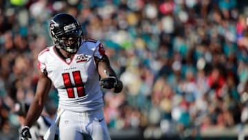 Dec 20, 2015; Jacksonville, FL, USA; Atlanta Falcons wide receiver Julio Jones (11) during the second half at EverBank Field. Atlanta Falcons defeated the Jacksonville Jaguars 23-17. Mandatory Credit: Kim Klement-USA TODAY Sports
